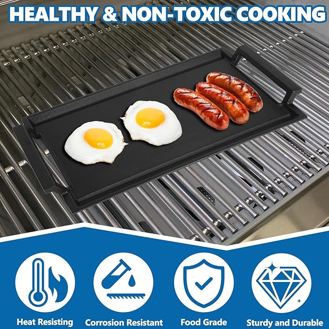 SafBbcue Cast Iron Pot, Griddle Pan Hot Plate, Pre-Seasoned, Grill for Stovetop, Oven, Grill & Campfire, Suitable for Outdoor Cooking Kitchen and Patio Backyard, 17 x 9 Inch
