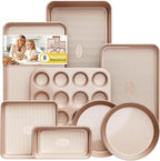Baking Pans Set 8-Piece Bakeware Sets, Baking Sets for Cooking Nonstick Oven Pan Set, Baking Sheet Set, Cookie Sheets for Baking, Muffin Pan, Cookie Sheets (Ceramic Coated Gold)