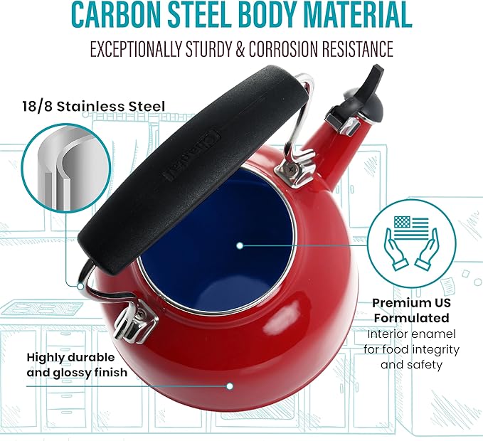 Chantal Tea Kettle, Vintage Series, Enamel on Steel, Whistling (Chili Red)
