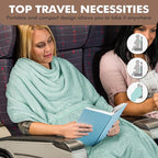 Tirrinia Travel Blanket and Pillow Set, Soft Compact Airplane Blanket with Foot Pockets, 4-in-1 Travel Essentials for Women Men, Portable Travel Gifts for Her, Travel Blanket for Airplanes, Cars