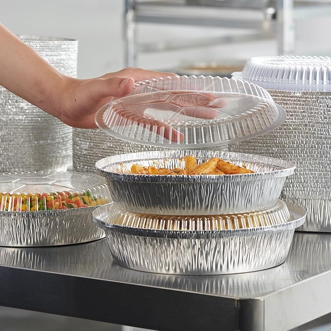 CURTA 8" Round Aluminum Foil Pans with Clear Lids | Heavy Duty | Great for Broiling, Baking, Storage, Roasting, Takeout, Air Fryer | 30 Pack