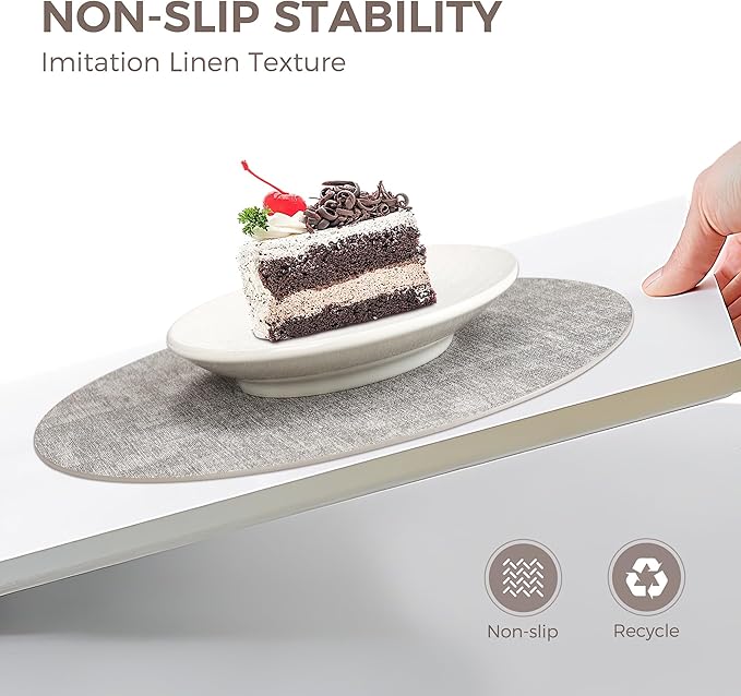 13" Round Placemats Set of 12, Reversible Faux Leather Heat Resistant Table Mats, 100% Waterproof Oilproof Wipeable Table Protective Placemats for Vinyl, Washable for Indoor (12, Light Grey)