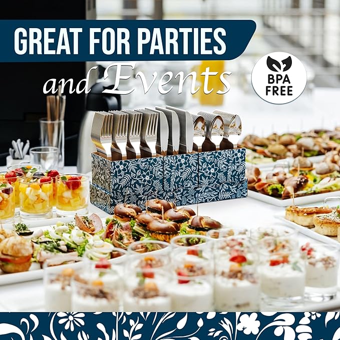 Exquisite Silver Plastic Silverware Heavy Duty 300 Pack - Utensil Caddy For Parties, Utensil Holder For Kitchen Counter 100 Each Plastic Spoons Forks & Knives Set Flatware Sets Disposable Silverware.