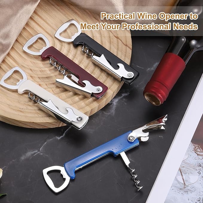 uxcell Wine Opener, Bottle Opener, Durable Stainless Steel Waiter's Corkscrew, Compact All-In-One Home Bar Tool for Bar, Party, Wedding, Home, Travel, Dark Red