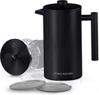 Utopia Kitchen 304 Grade Stainless Steel French Press Coffee Maker 50 Oz, Double Wall Insulated Coffee Press with 4-Level Filtration system, Include 2 Extra Filters, Rust-Free, Black