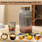 Buaic 2 PACK Glass Pitcher with Lid, 68 oz/ 2 Liter Gray Classic Vertical Stripes Water Pitcher,Glass Water Carafe for Cold Brew, Coffee, Lemonade, Iced Tea,Beverage, Heat Resistant Water Glass Jug