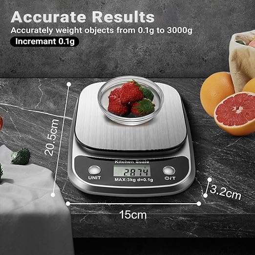 GRAM PRES Food Kitchen Scale Digital Weight Grams and Oz，Professional Small Digital Kitchen Food Scales 3kg/0.1g for Weight Loss