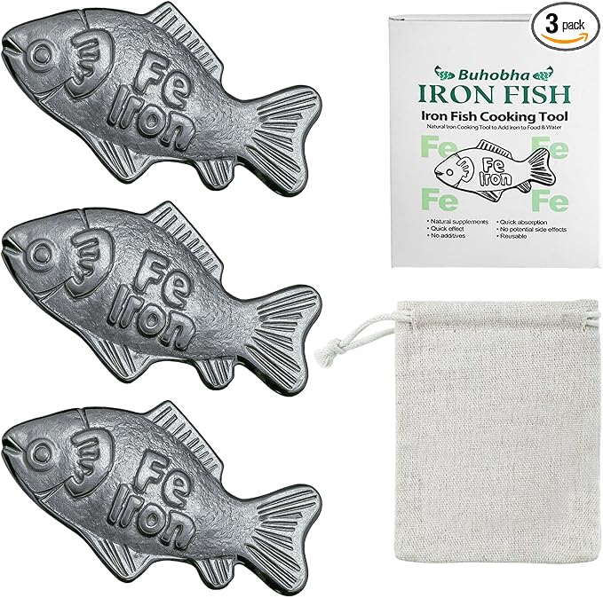 Iron Fish Cooking Tool, Natural Iron Cooking Tool to Add Iron to Food & Water, Safe & Effective Aid for Vegans, Athletes, Pregnant Women and Children (Black 3Pack)