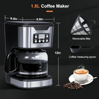 Programmable Coffee Maker 12 Cup Brew & Drip coffee machine, Fully Automatic, 1-4 Cup Setting, Stainless Steel,Keep- Warm Function, Household, Home and Office,Black