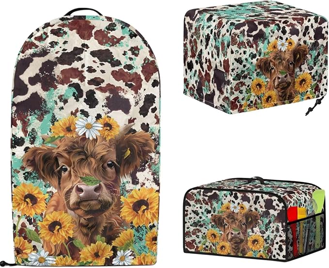 Highland Cow 2 Slice Toaster Blender Slow Cooker Covers Daisies Dust Proof Bag Covers Sunflower Kitchen Accessories Set Splash Resistant Keep Appliance Clean 3 Pieces