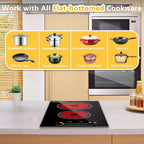 2 Burner Electric Cooktop, 12 Inch Electric Stove Top with 9 Power Levels, Touch Control, Timer, Child Lock and Residual Heat Warning, Ideal for Countertop & Built-In Use (110-120V)