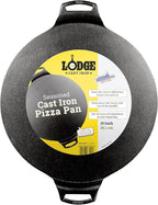 Lodge Seasoned Cast Iron Pizza Pan - Pre-Seasoned, Round Pizza Pan with Dual Assist Handles - Even Heat Distribution- PFAS-Free, Non-Toxic Cookware - Oven Safe - 15 Inch