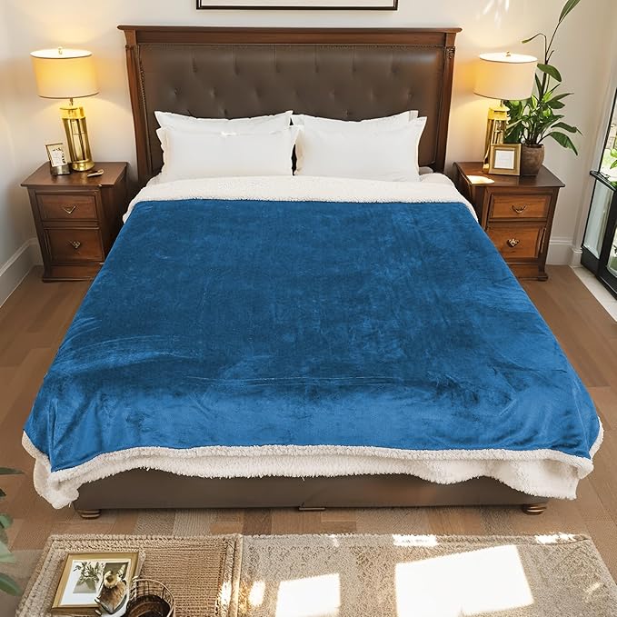 Electric Heated Blanket Throw Size - 50"x60", Soft Flannel Heating Blanket, 4 Heating Levels, 3 H Auto Shut Off, Breathable Warm and Washable for Sofa, Lake Blue
