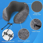 ExploreBliss Travel Pillow, 2 Pack Travel Pillows for Sleeping Airplane, Neck Pillow Airplane, Memory Foam Neck Pillow Set with Eye Mask, Earplugs and Storage Bag -Grey & Pink