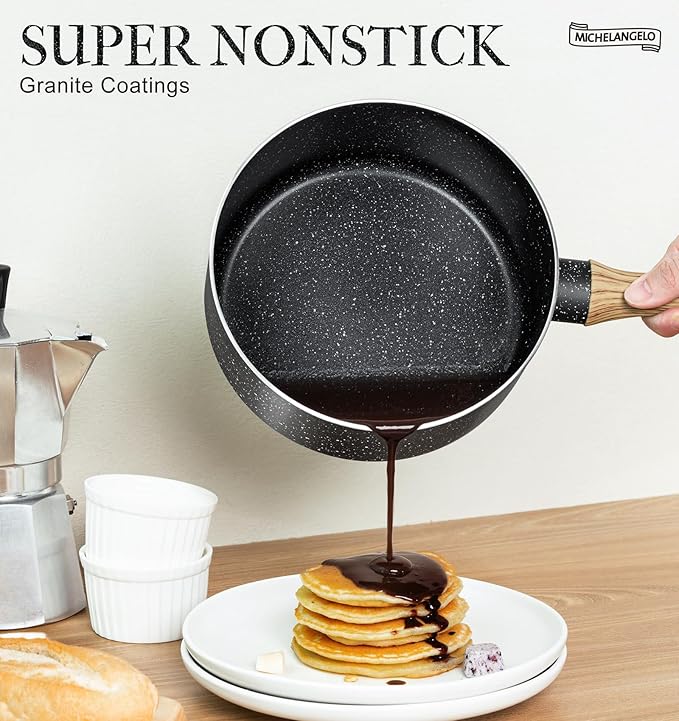 MICHELANGELO Saucepan Set, Nonstick Sauce Pans with Granite Coatings, Stone Sauce Pan with Lids, Non Stick Pot Sets, Sauce Pots 3 Piece, 1Qt, 2Qt & 3Qt