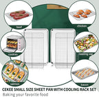 Small Baking Sheet with Rack Set [2 Cookie Sheets + 2 Baking Racks], CEKEE Stainless Steel Small Baking Pan and Grill Rack - Rust & Warp Resistant & Nonstick, Size 9.33 x 6.96 x 1 Inch