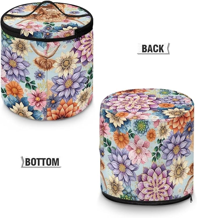 Retro Mandala Appliance Dust Covers for Kitchen Highland Cow Pressure Cooker Dust Cover Easy to Clean Carry Bag for 6 Quart