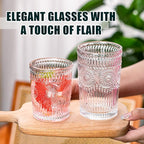 Vintage Drinking Glasses Set of 12, Textured Clear Striped Glass Cups-6 Highball Glasses 13oz & 6 Rocks Glasses 10oz, Ribbed Glassware Set, Mojito Cups, Cocktail Glass, Iced Coffee Cup