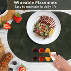 ADRIMER Placemats, Heat Resistant Oval Placemats Set of 6 Washable 12 x 17 Inch, Waterproof Table Mats, Wipeable Pu Place Mats for Kitchen, Dining Room, Olive Green