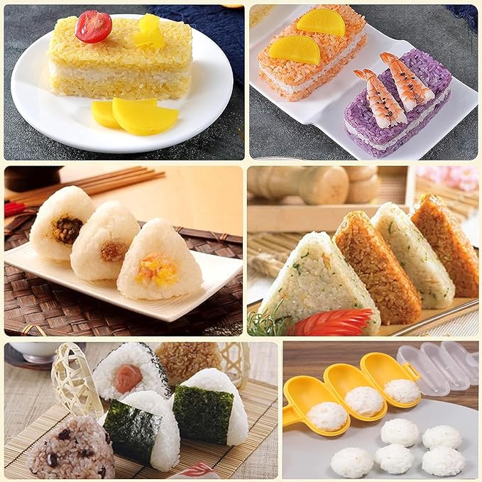 10 Pcs Onigiri Mold Set, Rice Mold Musubi Maker Mold Kit, Non Stick Musubi Maker Press Rice Ball Mold Shaker Donut Shaper Sushi Maker Tool for Kids Bento Lunch and Home DIY