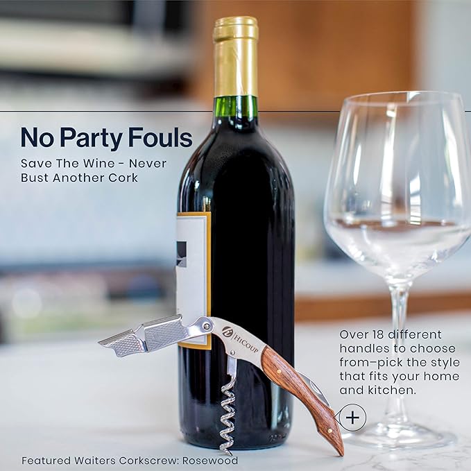 Hicoup Wine Opener - Professional Corkscrews for Wine Bottles w/Foil Cutter and Cap Remover - Manual Wine Key for Servers, Waiters, Bartenders and Home Use - Stainless Steel With Sandalwood