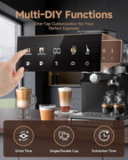 AMZCHEF Espresso Machine with Grinder, 3 Temp 197-205℉ Professional Espresso Machine, 3-10s Pre-Infusion, 20 Grind Settings, Latte Cappuccino Maker Home Barista, Black