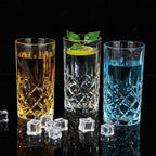 Uiifan Set of 12 Tall Highball Glasses 12 oz Crystal Drinking Glasses Clear Fancy Cups Vintage Textured Designer Glassware for Cocktail Tea Water Beer Soda Beverages, Dishwasher Safe (Classic Style)