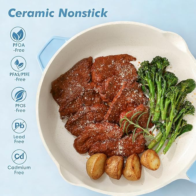 SENSARTE Nonstick Ceramic Saute Pan 10-inch, 3.5QT Nonstick Skillet, Non Toxic Deep Frying Pan with Lid, Stay-cool Handle, Healthy Cooking Pot, Induction Compatible, Blue