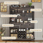 63 Inch Tall Coffee Bar Cabinet with 3-Tier, Kitchen Hutch with 3 Large Drawers, Farmhouse Coffee Bar with 9 Wine Racks & 3 Glass Holders, Wine Storage Cabinet for Living Dining Room, Oak