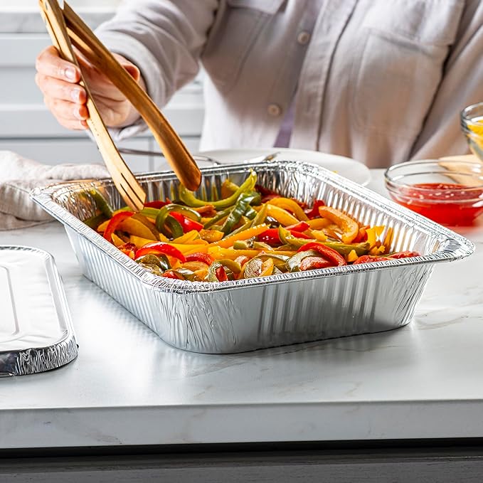 GUSTO [30 Count 9x13 Inch Aluminum Pans, Half Size Deep Steam Foil Pans - Table Pans for Baking, Cooking, Heating, Storing and Food Prepping - (Formerly Comfy Package)
