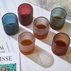 Khen Beaded Hobnail Tumbler Drinking Glasses Set | Set of 6 | Vintage Colored Hobnails 11 OZ Muted Bubble Design Whiskey, Old-Fashioned, Embossed Design Glass Water, Wine, Cocktail HAND WASH ONLY