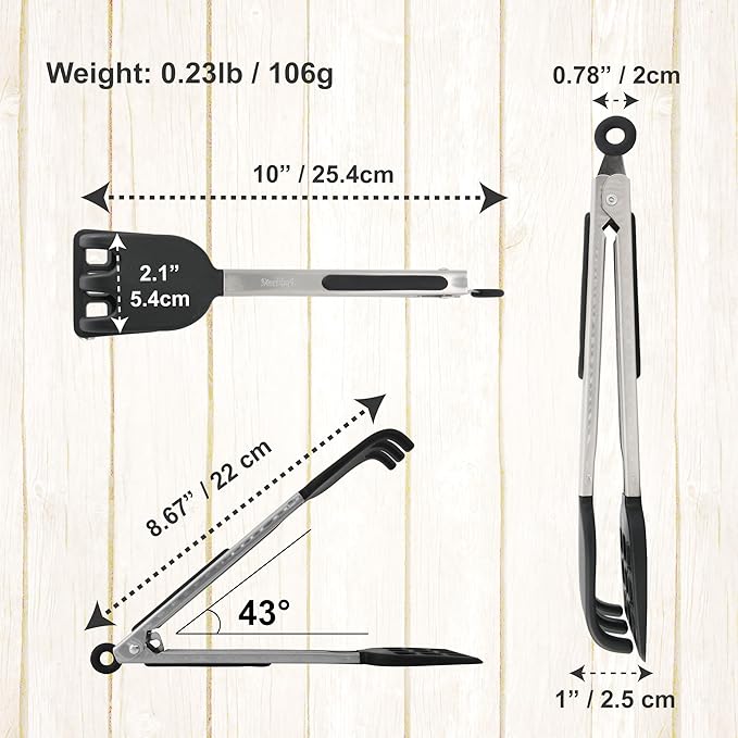 Waffle Tongs by StarBlue – 10 Inches Silicone and Nylon Serving Tongs with Non-Slip Smooth Handles, Non-Scratch and Dishwasher Safe, Multipurpose Spatula Tongs for Belgian Waffle Serving (10 Inch)