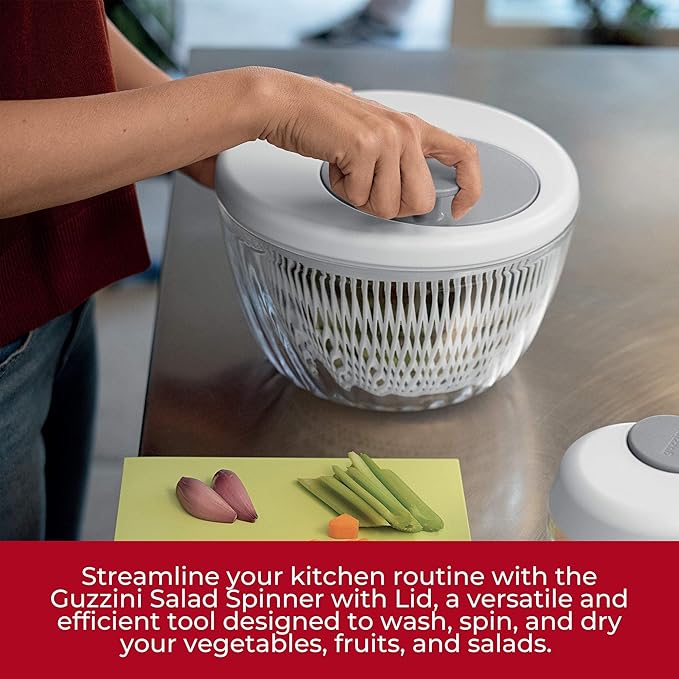 GUZZINI 10" Salad Spinner with Lid - Acid Yellow, Wash, Spin & Dry Vegetables, Fruits, Salad, Built in Draining - Fruit Washer Fruit Dryer, Home Gadgets & Kitchen Tools