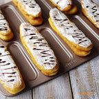 CHEFMADE Eclair Cake Pan, 14-Cavity Non-Stick Mini Eclair Cookie Biscuits Bakeware for Oven Baking (Champagne Gold)