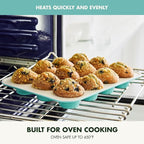 GreenPan Bakewell 12-Cup Muffin Pan, Healthy Ceramic Nonstick Bakeware, PFAS-Free Cupcake Mold, Durable Baking Tray, Versatile Kitchen Essentials, Easy Clean Ovenware, Turquoise