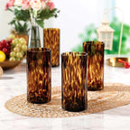 Joseph Sedgh Collection Tortoise Shell Highball Glass Set of 4 – 14.54 oz Borosilicate Cocktail & Water Glasses – Durable, Lead-Free, Dishwasher Safe – Elegant Gift Packaging