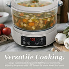 COOK WITH COLOR 3L Glass Mini Low Carb Rice Cooker – Holds 2 Cups Raw/Makes 6 Cups Cooked with Auto Lift Filter Basket, Hotpot & Steamer for Rice, Grains, Digital Panel with Keep Warm, Cream