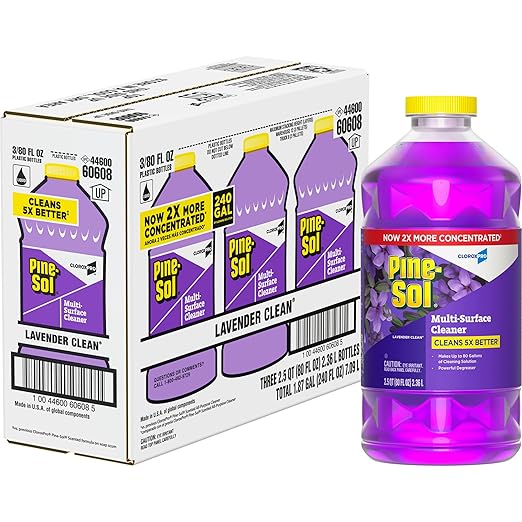 Pine-Sol Multi Surface Cleaner, Multipurpose Concentrated Formula Makes 80 Gal Cleaning Solution, Non Sticky Formula, Lavender Clean, 80 Fl Oz, Value Pack of 3