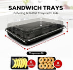 10 Pack Catering Trays with Lids – 13" Serving Tray with Lid, Heavy Duty Recyclable Plastic Party Platters for Catering, Buffet, Picnics & Events – Food Trays with Clear Lid (13.39 × 9.84 × 2.95 inch)