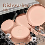 CAROTE Ceramic Cookware Set Nonstick, 9pcs Pots and Pans Set Non stick, Non-Toxic & PFAS-Free,Dishwasher, RV/Camping Cookware Set,Sauce Pan with Lid, Pink