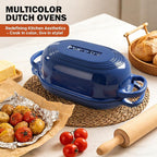 Enameled Cast Iron Dutch Oven for Bread Baking - incl. Sourdough Bread-Baking Supplies like Banneton Bread-Proofing Basket - 5QT Loaf Cast Iron Bread Oven Pan with Lid Meatloaf Pan with Lid, Sour Sough Tools, Lame(Blue）
