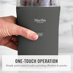 Martha Stewart Electric Coffee & Spice Grinder, Dual 2.5oz Removable Bowls, Storage Lids, Stainless Steel Blades, One Touch Pulse Control, 2-in-1 Compact, Beans & Spices, Herbs & Nuts, Caviar Gray