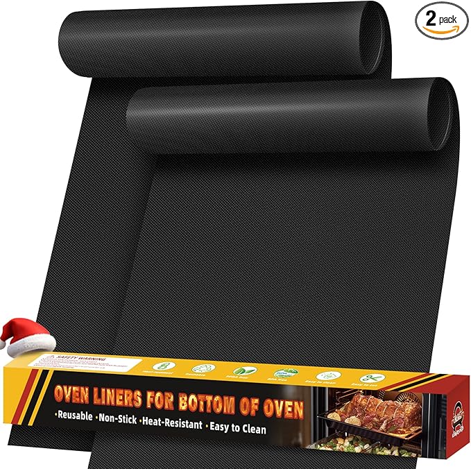 2 Pack Oven Liners for Bottom of Oven, 17"x25" Heavy Duty Non-Stick Oven Liner Mat, Reusable Heat Resistant Grill & Baking Mat, BPA/PFOA Free Roaster Liners, Fits Electric, Gas, Toaster Ovens (Black)
