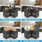 RedCall Kitchen Utensils Holder,Extra Large 3 Compartments Corner Utensil Caddy for Countertop,Wooden Farmhouse Utensil Organizer