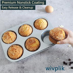 Nonstick jumbo Muffin Pans 6 Cups，2 Pack Extra Large Cupcake Tins for Baking，Premmium Non-stick Coating for Non-Toxic,Heavy Duty Carbon Steel, 3.5 dia,Deep Muffin Tray