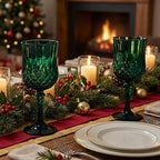 Plastic Wine Glasses, Plastic Goblets Vintage Style Cordial Unbreakable Drinking Glasses, Reusable Drinkware for Wedding Reception, Grand Event Party Supplies (24, Green)