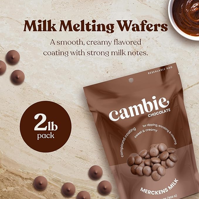 Merckens Milk Melting Chocolate - 2 Pounds of Premium Quality Milk Candy Melts to make Dubai Chocolate Bar, Cake Pops, Cocoa Bombs, & Homemade Desserts