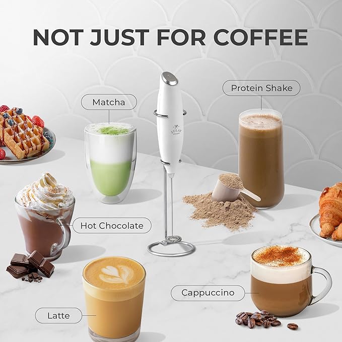Zulay Kitchen Powerful Milk Frother Wand With 4 AA Duracell Batteries - Ultra Fast Handheld Drink Mixer - Electric Whisk Foam Maker for Coffee, Lattes, Cappuccino, Matcha & Creamer - Blizzard White