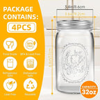 Miuyhji Wide Mouth Mason Jars 32 oz with Lids [4 Pack], Canning Jars with Metal Airtight Lids and Bands, 32 oz Glass Jars for Fermenting, Pickling, Freezing, Preserving, Meal Prep, Jar Décor