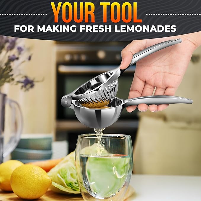 Stainless Steel Lemon Squeezer – 8.3"x2.6" Lime Squeezer | Heavy-Duty, Ergonomic Handheld, Juicer for Citrus Juice Extraction for Holiday & Festive Drinks, Great Kitchen Gifts for Chefs